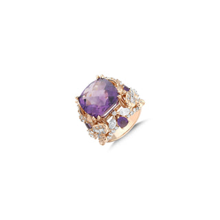 QUEEN BEE ARINNA GOLD DIAMOND AMETHYST RING