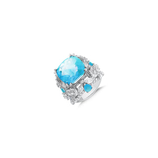 QUEEN BEE ARINNA GOLD DIAMOND BLUE TOPAZ RING