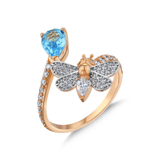 QUEEN BEE MELISSA GOLD DIAMOND BLUE TOPAZ RING