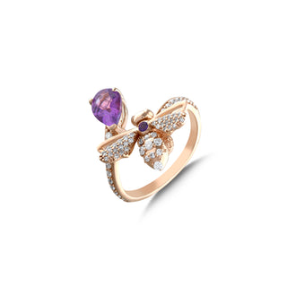 QUEEN BEE MELLONA GOLD DIAMOND AMETHYST RING