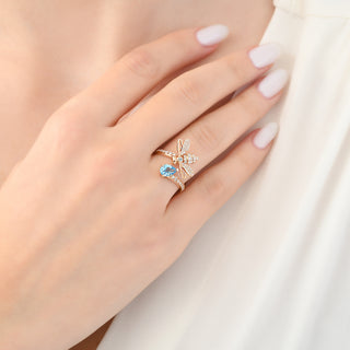 QUEEN BEE MELLONA GOLD DIAMOND BLUE TOPAZ RING