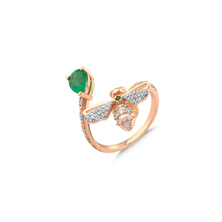 QUEEN BEE MELLONA GOLD DIAMOND EMERALD RING