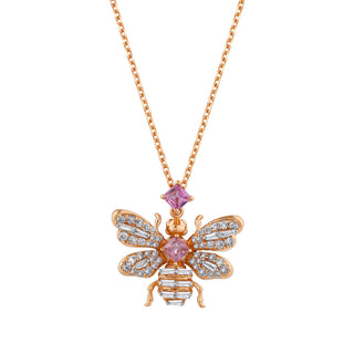 QUEEN BEE RAINBOW CHAKRA GOLD DIAMOND PINK SAPPHIRE NECKLACE