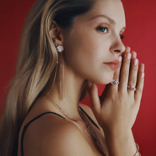 HONEYCOMB GOLD DIAMOND PINK SAPPHIRE EARRINGS
