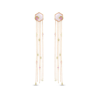 HONEYCOMB GOLD DIAMOND PINK SAPPHIRE EARRINGS