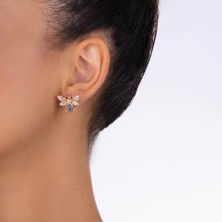 QUEEN BEE BON BON GOLD DIAMOND BLUE TOPAZ EARRINGS