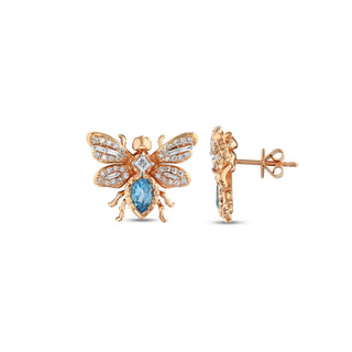 QUEEN BEE BON BON GOLD DIAMOND BLUE TOPAZ EARRINGS
