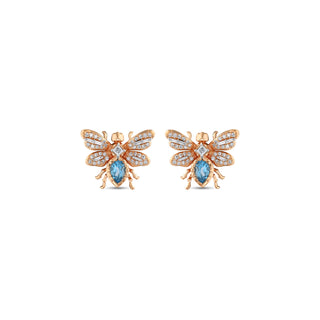 QUEEN BEE BON BON GOLD DIAMOND BLUE TOPAZ EARRINGS