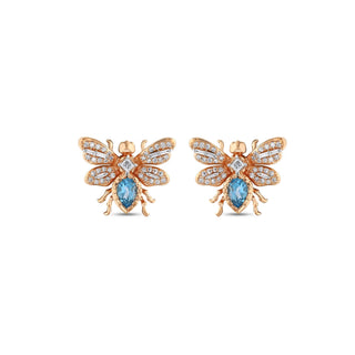 QUEEN BEE BON BON GOLD DIAMOND BLUE TOPAZ EARRINGS