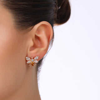 QUEEN BEE BON BON BAGUETTE GOLD DIAMOND CITRINE EARRINGS