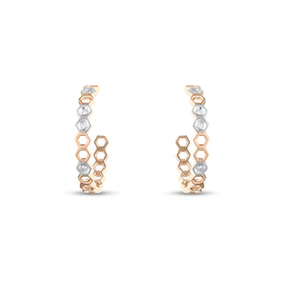 HONEYCOMB DOUBLE RING GOLD DIAMOND EARRINGS