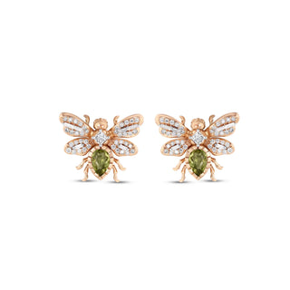 QUEEN BEE BON BON GOLD DIAMOND PERIDOT EARRINGS