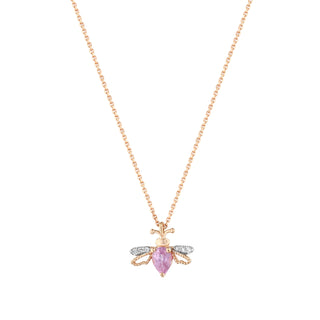 QUEEN BEE LILY PINK SAPPHIRE GOLD DIAMOND XSMALL NECKLACE