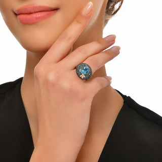 QUEEN BEE DEA GOLD DIAMOND BLUE TOPAZ PINKY RING