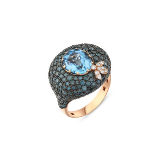 QUEEN BEE DEA GOLD DIAMOND BLUE TOPAZ PINKY RING