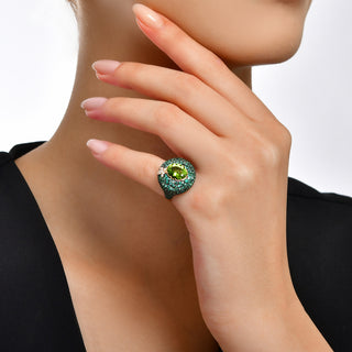 QUEEN BEE DEA GOLD DIAMOND EMERALD PINKY RING