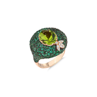 QUEEN BEE DEA GOLD DIAMOND EMERALD PINKY RING