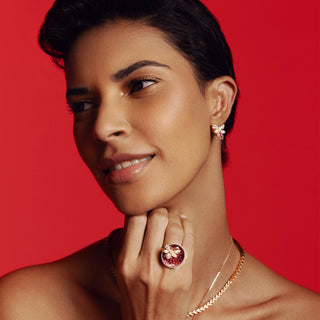 QUEEN BEE BON BON GOLD DIAMOND PINK SAPPHIRE EARRINGS