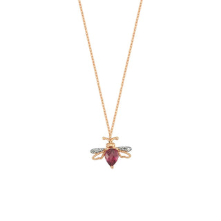 QUEEN BEE LILY GOLD DIAMOND RHODOLITE NECKLACE Bee Goddess