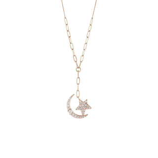 THE MOON AND THE STAR GOLD DIAMOND NECKLACE Bee Goddess