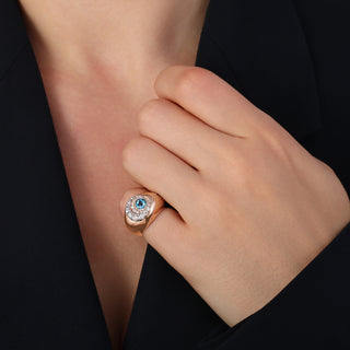 TATTWA GOLD DIAMOND BLUE TOPAZ PINKY RING