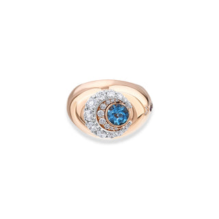 TATTWA GOLD DIAMOND BLUE TOPAZ PINKY RING