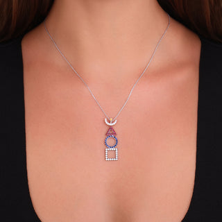 TATTWA WHITE DIAMOND SAPPHIRE RUBY NECKLACE