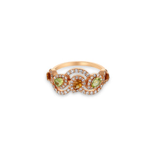 PEACOCK 18K GOLD DIAMOND CITRINE PERIDOT RING