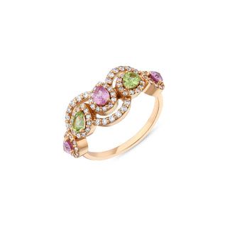 PEACOCK 18K GOLD DIAMOND PINK SAPPHIRE RING