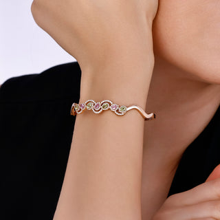 PEACOCK GOLD DIAMOND PINK SAPPHIRE BANGLE BRACELET