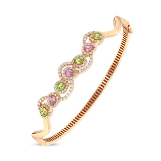 PEACOCK GOLD DIAMOND PINK SAPPHIRE BANGLE BRACELET