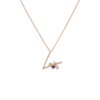 LETTER V GOLD DIAMOND SAPPHIRE NECKLACE
