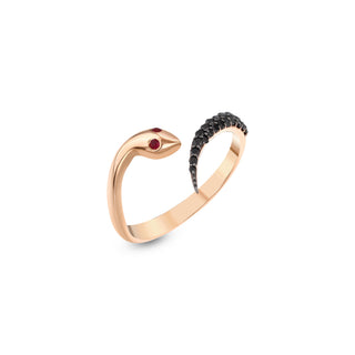 SERPENT GOLD BLACK DIAMOND RUBY RING