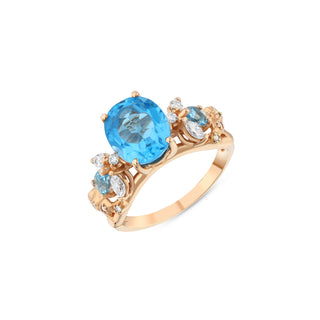 QUEEN BEE MAYA BLUE TOPAZ GOLD DIAMOND RING