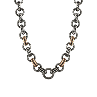 CHAIN GOLD & SILVER BLACK DIAMOND NECKLACE