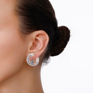 APPLE SEED ALLURE GOLD BAGUETTE DIAMOND BLUE TOPAZ EARRINGS