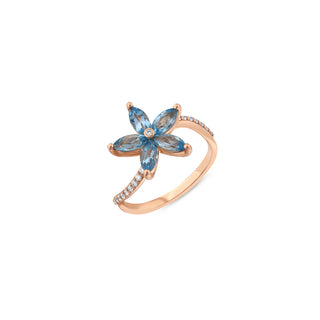 APPLE SEED POMANO GOLD DIAMOND BLUE TOPAZ RING