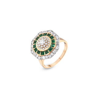 HONEYCOMB 18K GOLD BAGUETTE DIAMOND EMERALD RING