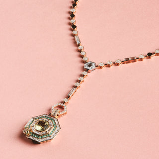 HONEYCOMB 18K GOLD DIAMOND PERIDOT EMERALD PENDANT