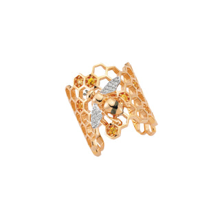 HONEYCOMB GOLD DIAMOND SAPPHIRE RING