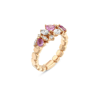 HONEYCOMB GOLD DIAMOND PINK SAPPHIRE RING