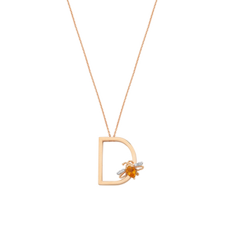 LETTER D GOLD DIAMOND CITRINE NECKLACE