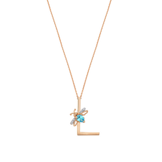 LETTER L GOLD DIAMOND BLUE TOPAZ NECKLACE