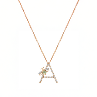 LETTER A GOLD DIAMOND PERIDOT SMALL NECKLACE