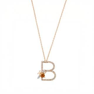 LETTER B GOLD DIAMOND CITRINE SMALL NECKLACE