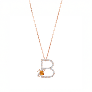 LETTER B GOLD DIAMOND CITRINE NECKLACE