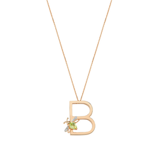 LETTER B GOLD DIAMOND PERIDOT NECKLACE