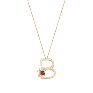 LETTER B GOLD DIAMOND RUBY NECKLACE