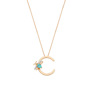 LETTER C GOLD DIAMOND BLUE TOPAZ NECKLACE