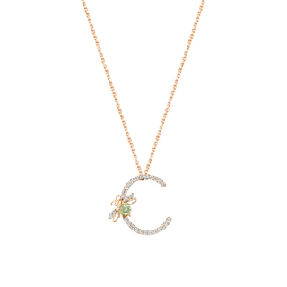LETTER C GOLD DIAMOND PERIDOT SMALL NECKLACE